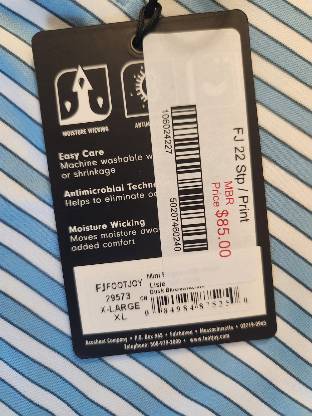 FootJoy NWT Lisle Mini Stripe Men's Golf Polo XL Blue/White Striped Wicking - Picture 3 of 10